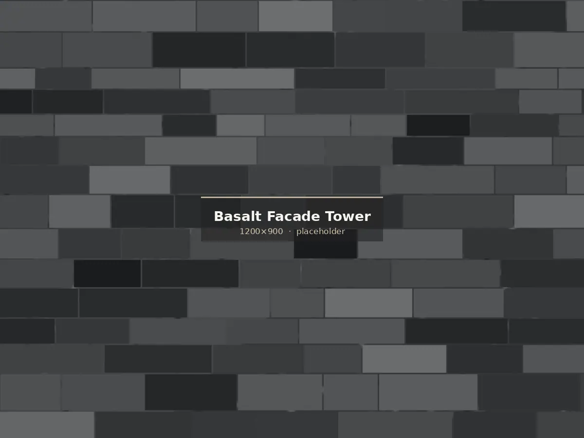 Numbered basalt facade panels crated in installation sequence